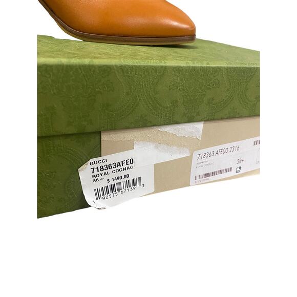 Gucci Elizabeth Half Horsebit Cognac Classic Heeled Ankle Boot 38.5 - Picture 7 of 7